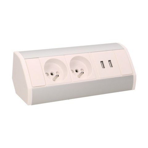 GNIAZDO MEBLOWE 2X2P+Z+USB BIAŁO-SREBRNE GNIAZDO MEBLOWE 2X2P+Z+USB BIAŁO-SREBRNE