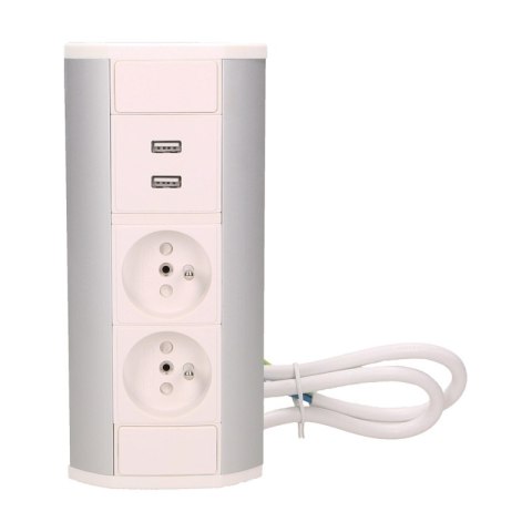GNIAZDO MEBLOWE 2X2P+Z+USB BIAŁO-SREBRNE GNIAZDO MEBLOWE 2X2P+Z+USB BIAŁO-SREBRNE