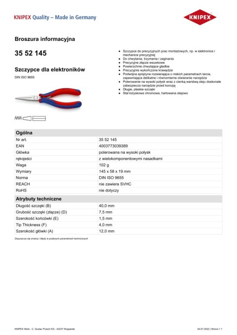 SZCZYPCE DLA ELEKTRONIKÓW 145MM SZCZYPCE DLA ELEKTRONIKÓW 145MM