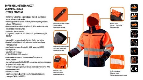 KURTKA SOFTSHELL Z KAPTUREM POMARAŃCZOWA, ROZMIAR M