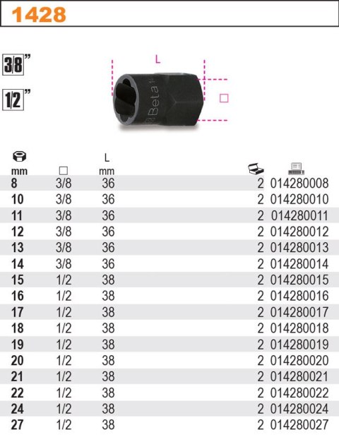 NASADKA 1/2''DO ODKRĘCANIA USZKODZONYCH NAKRĘTEK 17MM NASADKA 1/2''DO ODKRĘCANIA USZKODZONYCH NAKRĘTEK 17MM