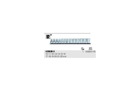 KOMPLET NASADEK 1/2'' 10-22MM,METALOWA SZYNA, 13 SZT. KOMPLET NASADEK 1/2'' 10-22MM,METALOWA SZYNA, 13 SZT.