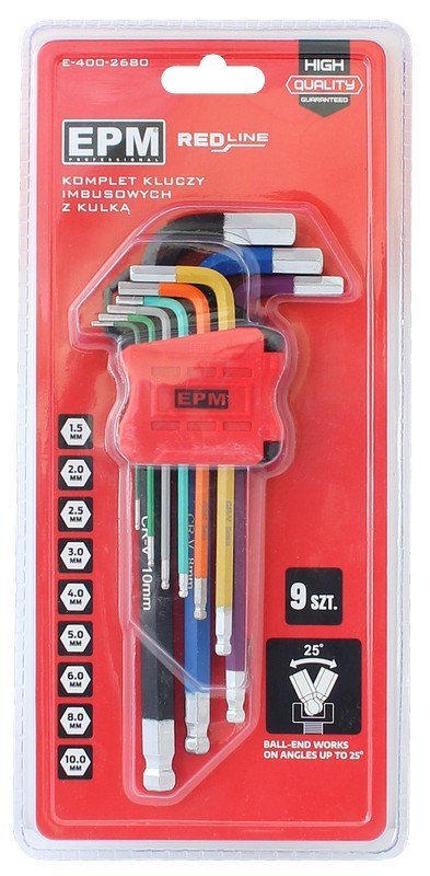 KOMPLET KLUCZY IMBUSOWYCH Z KULKĄ RED LINE 9 SZT KOMPLET KLUCZY IMBUSOWYCH Z KULKĄ RED LINE 9 SZT