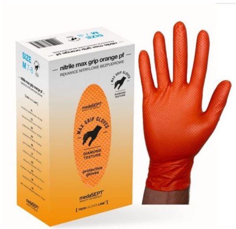 RĘKAWICE NITRYLOWE WZMACNIANE MAX GRIP POMARAŃCZOWE ROZ. M RĘKAWICE NITRYLOWE WZMACNIANE MAX GRIP POMARAŃCZOWE ROZ. M